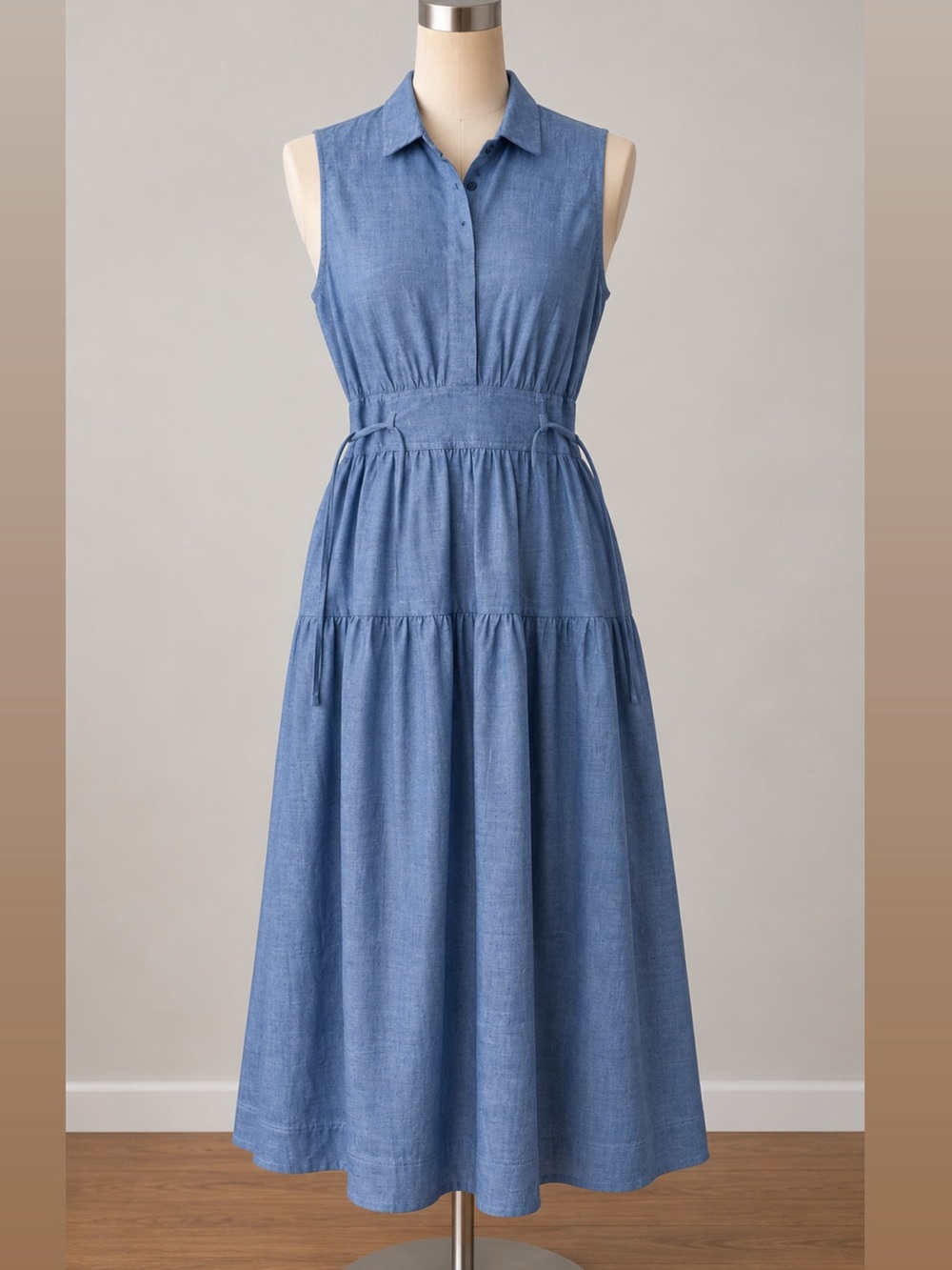 Light Blue Chambray Midi Dress with Tie Waist โ XL (16โ18)